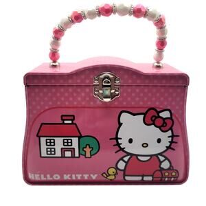 Hello Kitty Pink Carry‑All Tin Purse/Box Beaded Handle Kawaii Sanrio Collectible